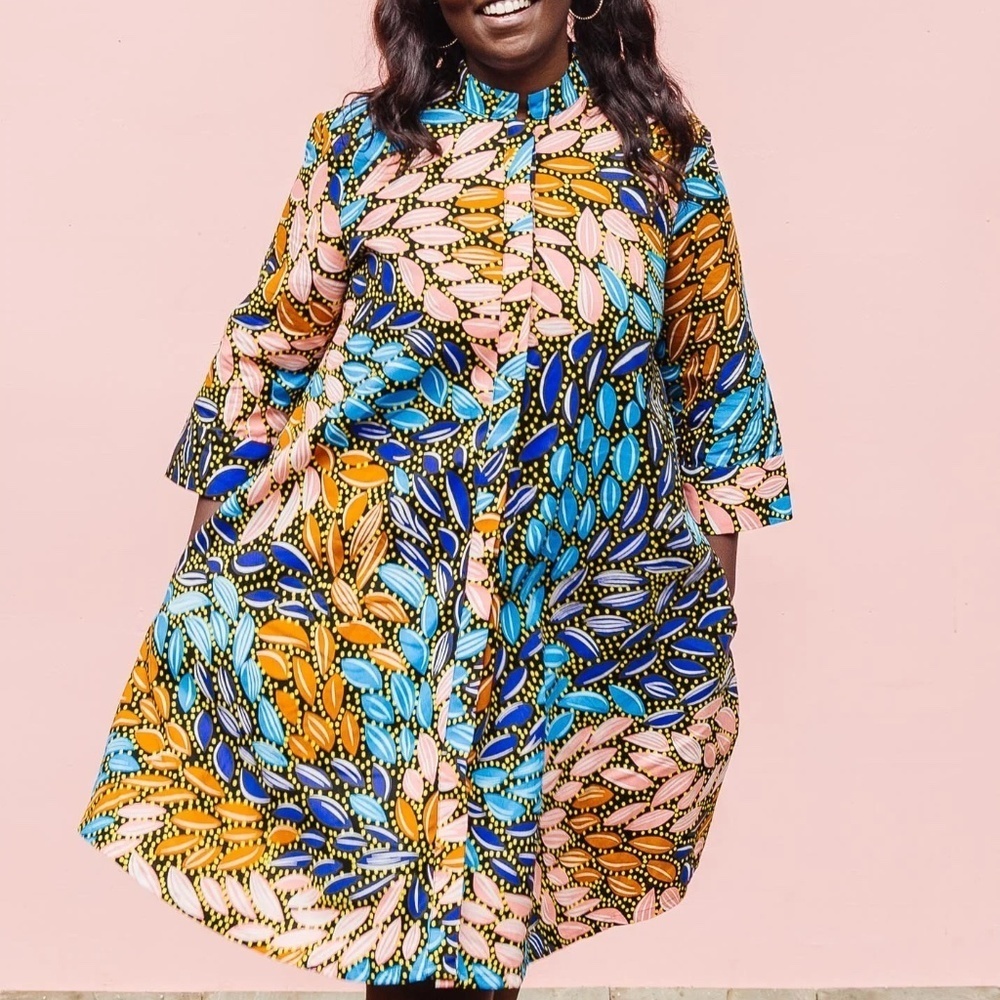 NWT Zuri Kenya Skylark Button Front Long Midi Shirt Dress Shirtdress Size MEDIUM